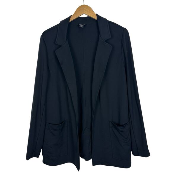 Athleta Eastbound Blazer Women Size 16 Black Travel Jacket Knit Minimalist Knit - Picture 1 of 13